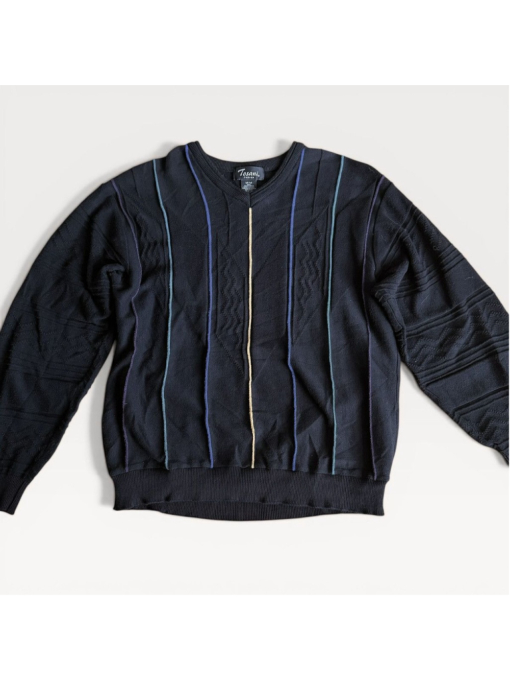 Vintage Tosani Canada "Coogi Style" Textured Knit V-Neck